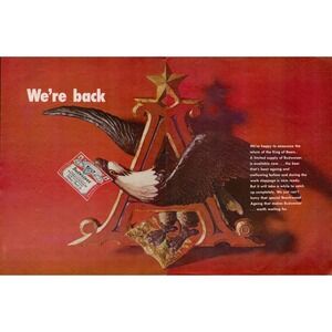 1969 Budweiser Vintage Print Ad Were Back King of Beers Eagle Logo Brewery Decor